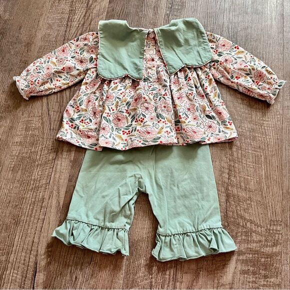 Mint Green Cora Floral Ruffle Hem Bottoms & Top Set saving grace smocks - Picture 3 of 3